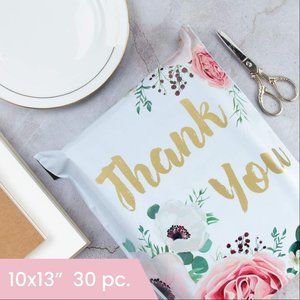 10x13" (30 Pack) Thank You Floral Polymailers (White)